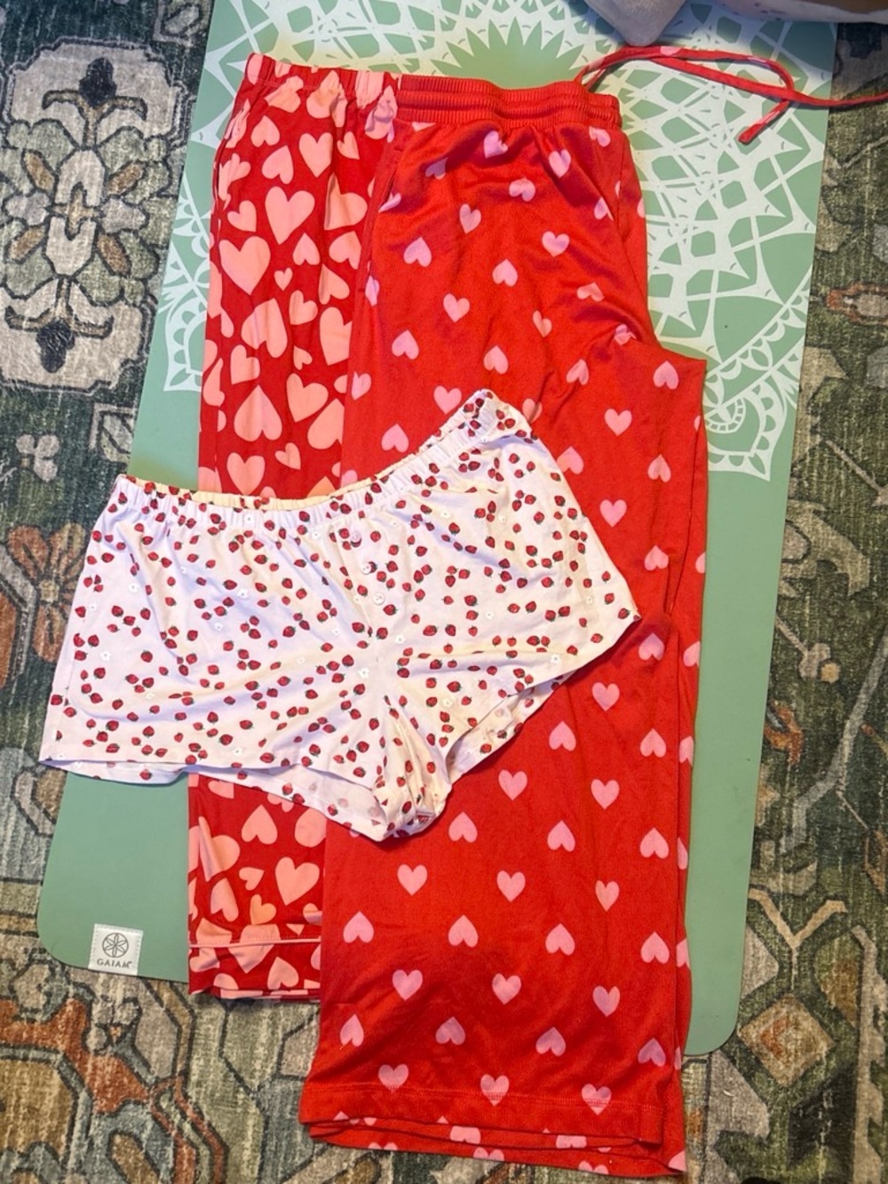 Red Heart Pajama Pants with Pink Hearts + White Heart-Print Shorts